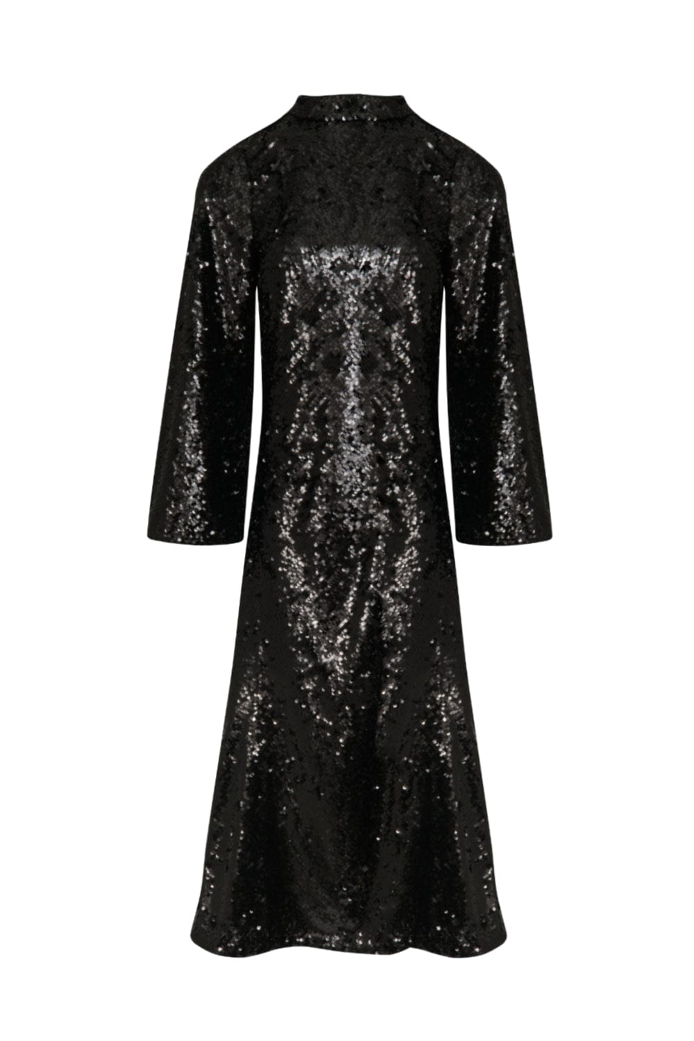 Ilta - Vestido Longo Manga Longa Fenda Paetês Lena Preto