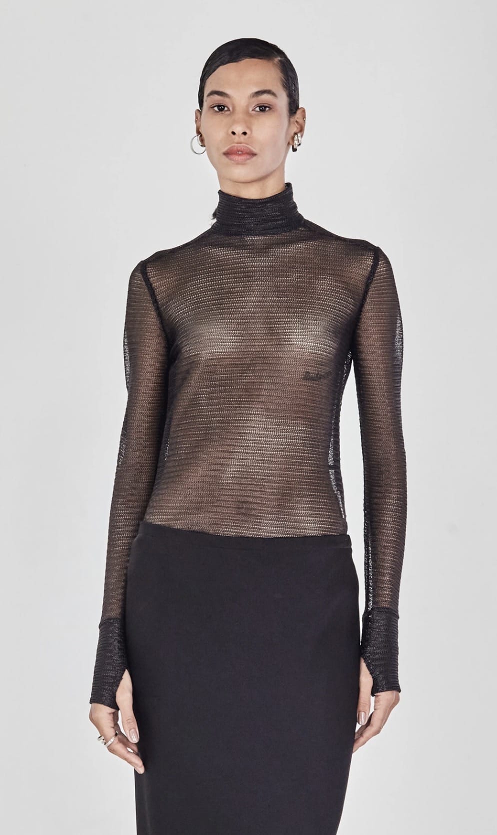 Glória Coelho - Blusa Manga Longa Gola Alta Metalica Preto