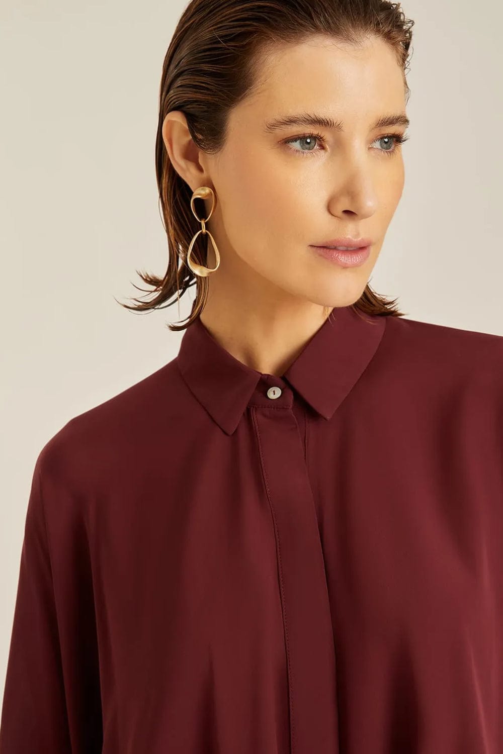 Lenny Niemeyer - Camisa Manga 3/4 Pontas Viscose Vinho