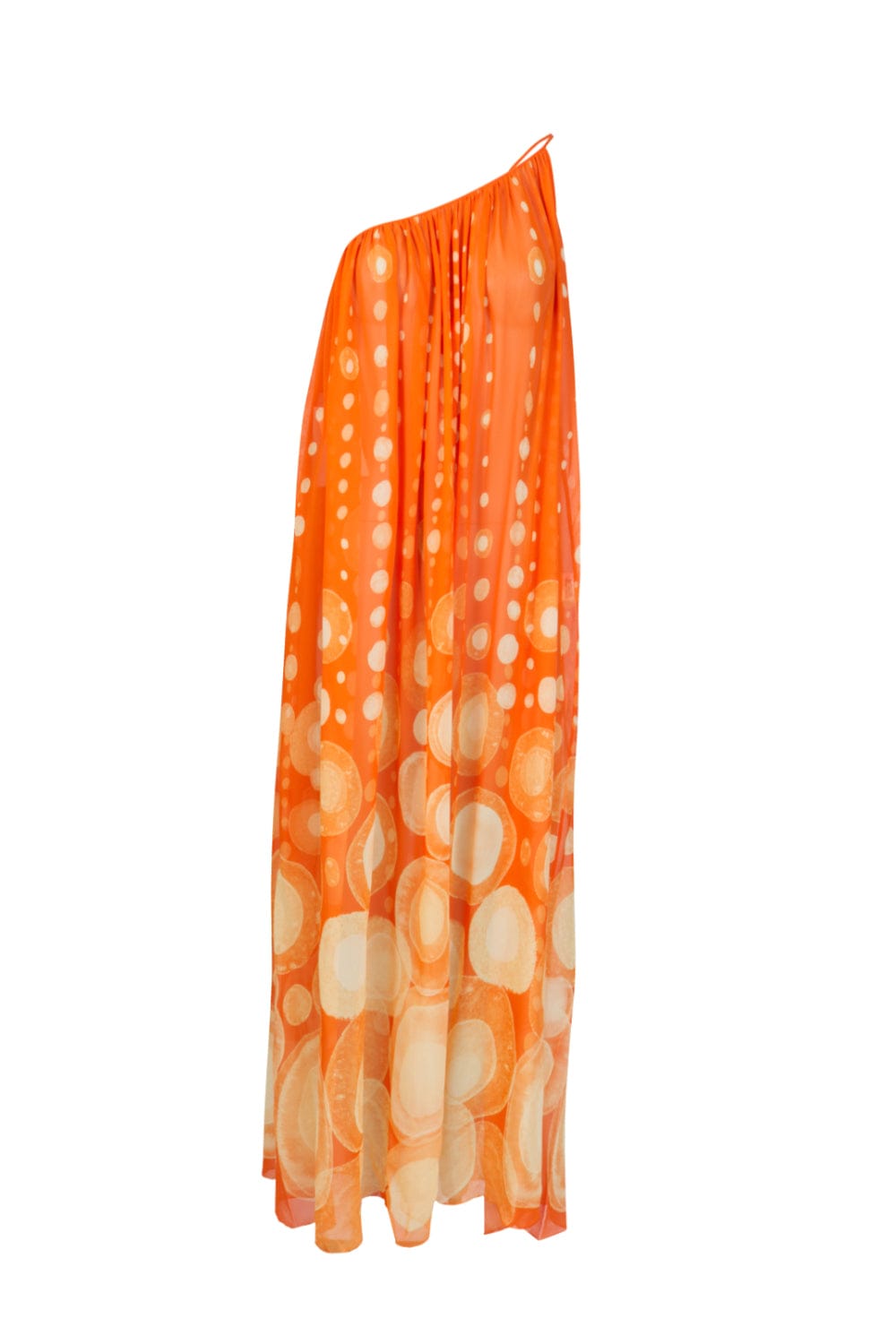 Yukio - Vestido Longo Ombro So Seda Bubble Laranja