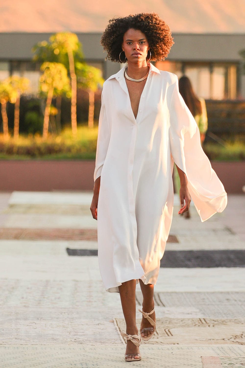 Glória Coelho - Vestido Midi com Manga Clero VC224 Off White