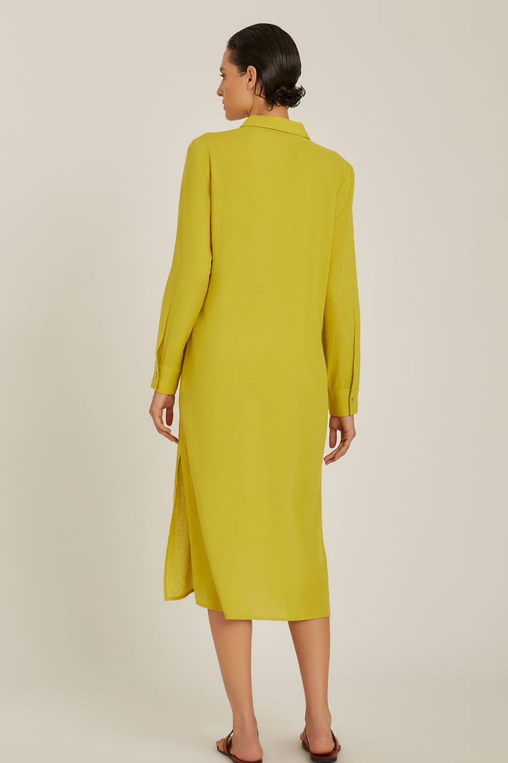 Lenny  Niemeyer - Vestido Chemisier Longo Fenda Lateral Viscolinho Fresh Lima