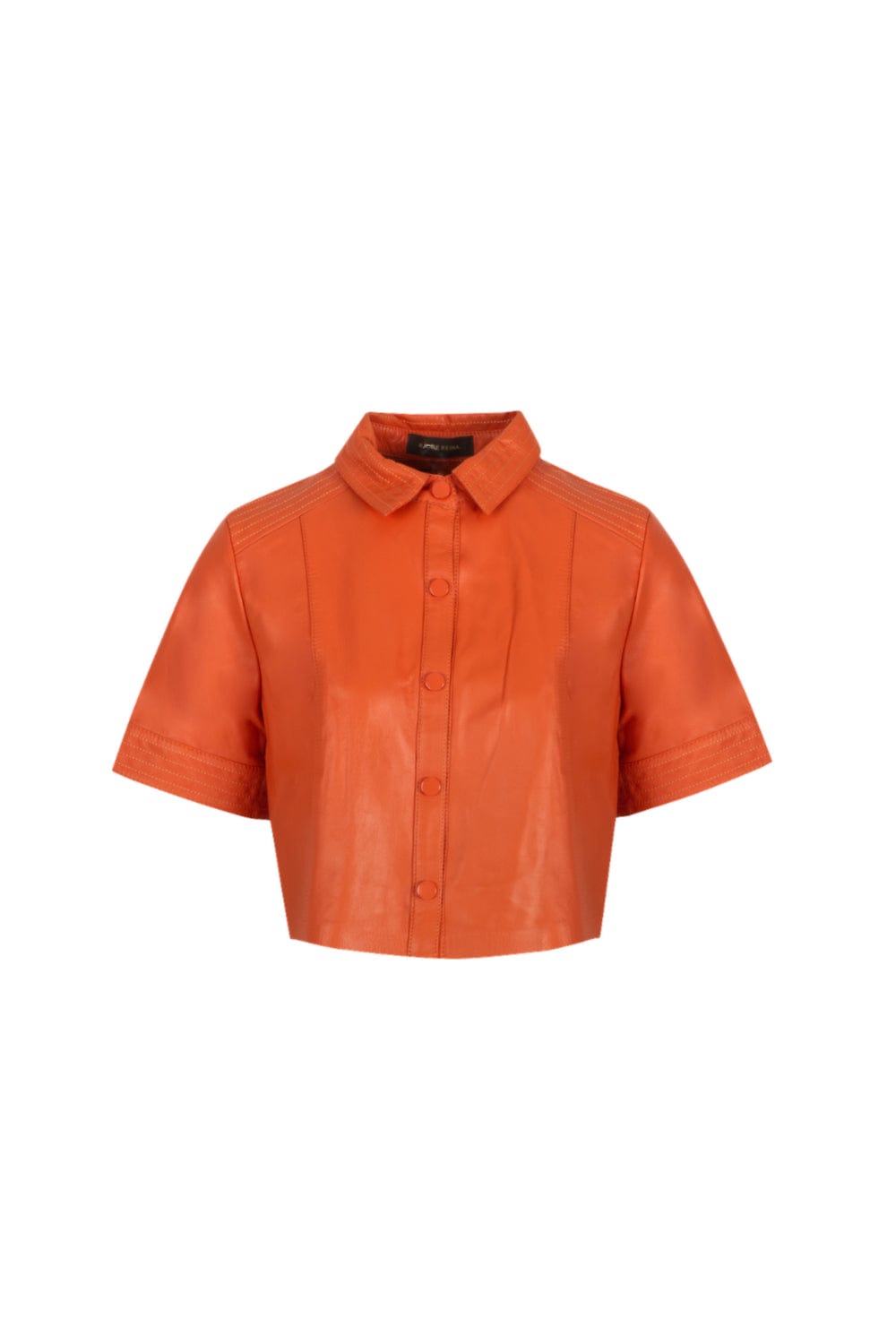 Madre Reina - Camisa Cropped Manga Curta Couro Laranja