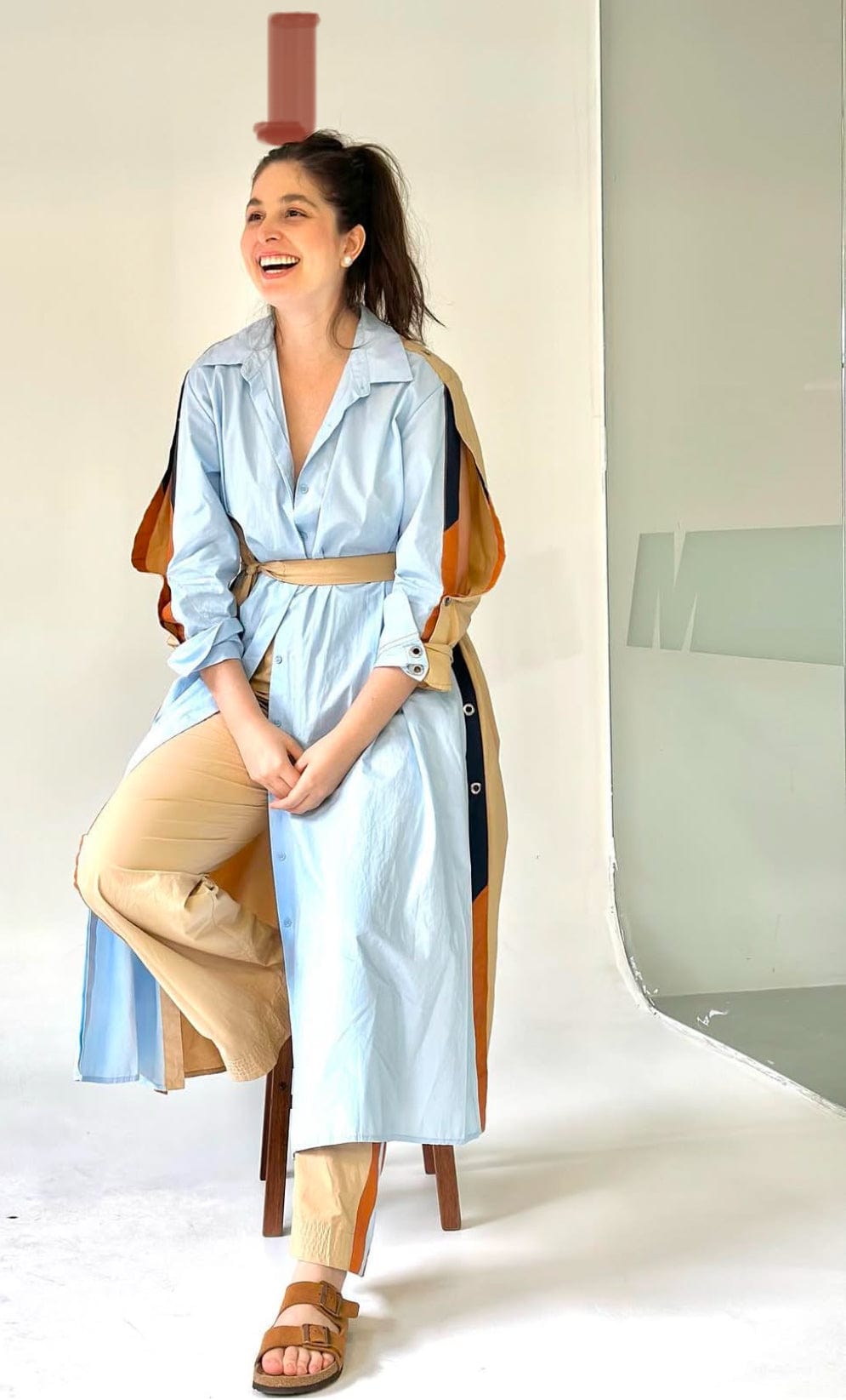 Coven - Vestido Midi Chemisier Midi Manga Longa Geométrico