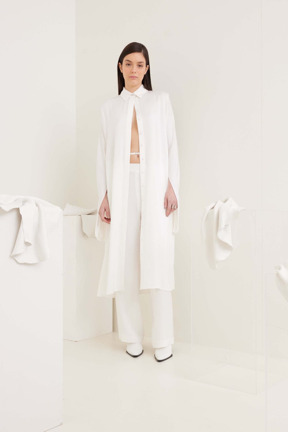 Glória Coelho - Vestido Midi com Manga Clero VC224 Off White