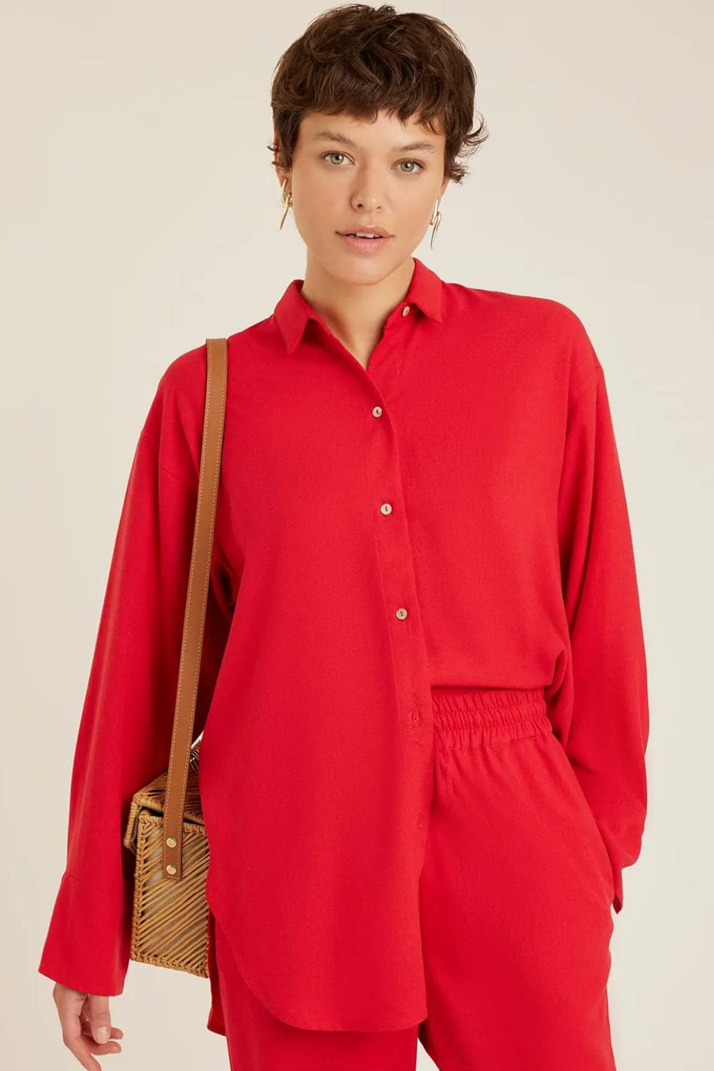 Lenny Niemeyer - Camisa Manga Longa Viscolinho Confort Papoula