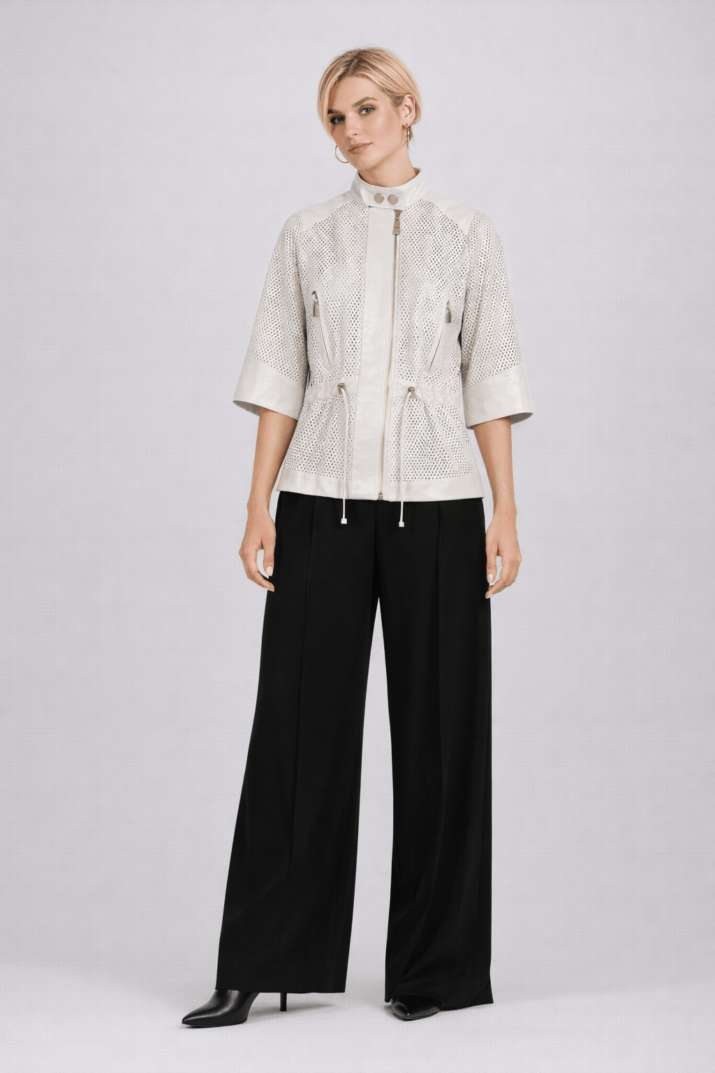 Madre Reina - Jaqueta Parka Couro Milena Pérola Off White