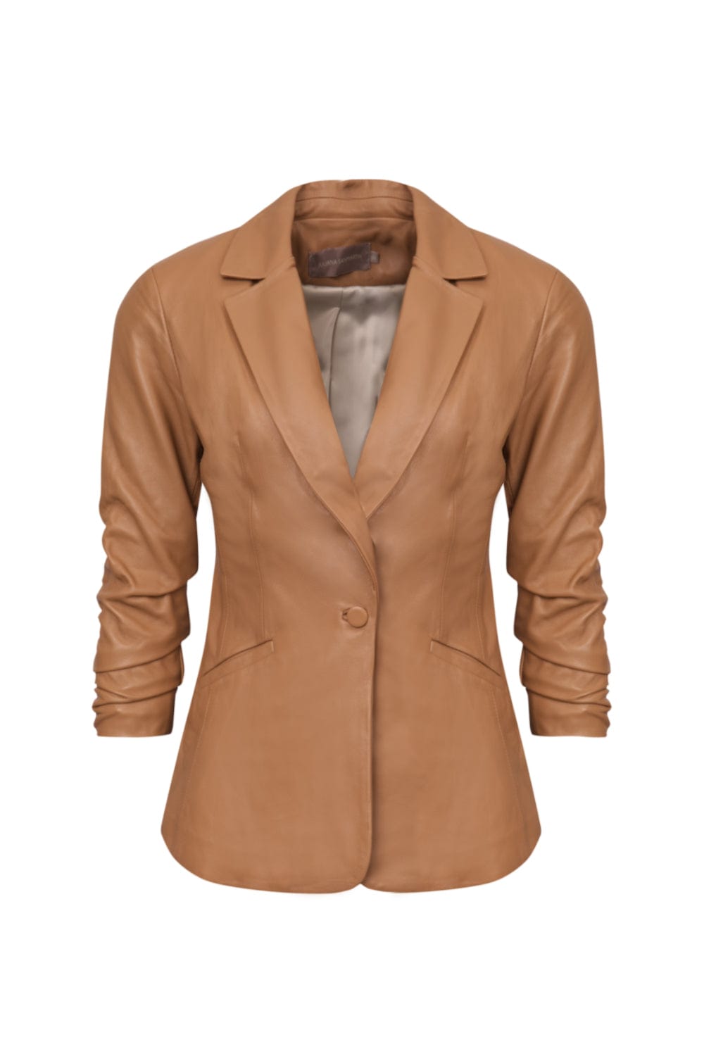 Juliana Sanmartin -  Blazer Alongado em Couro  Caramelo