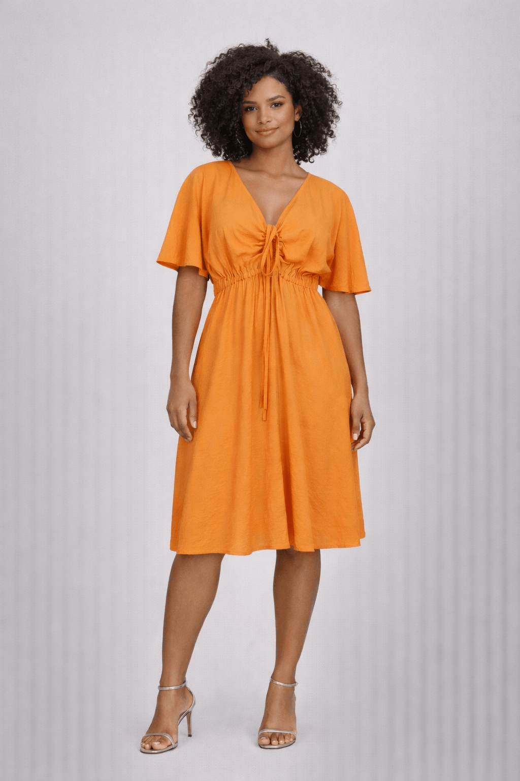 Access - Vestido Midi Franzido Frontal Laranja