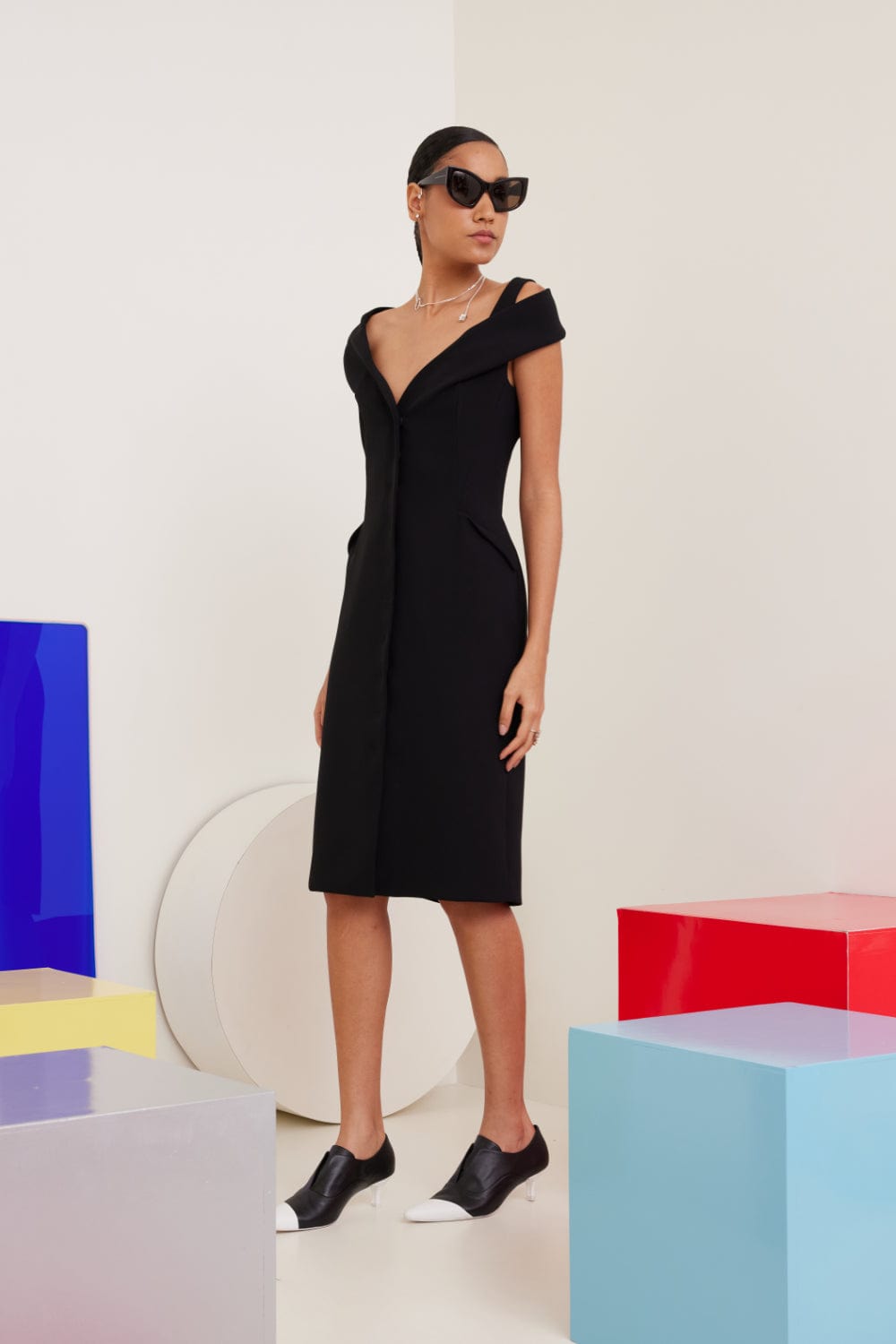 Glória Coelho - Vestido Midi Blazer Assimétrico VC227 Preto