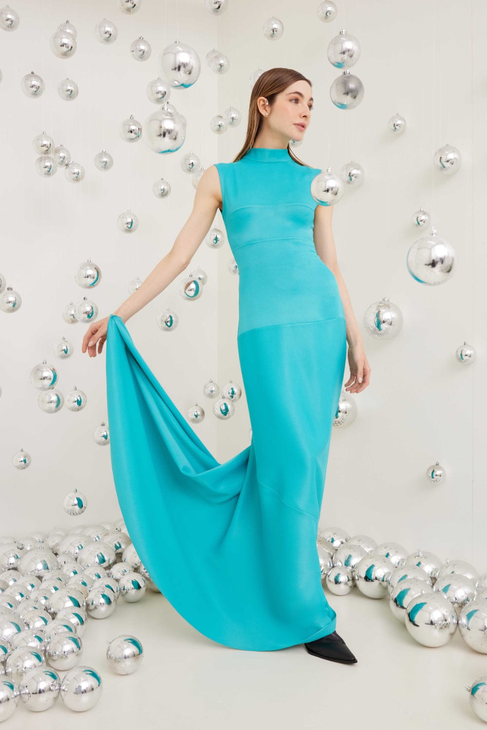 Glória Coelho - Vestido Longo no Viés com Gola VF15229 Azul Tiffany