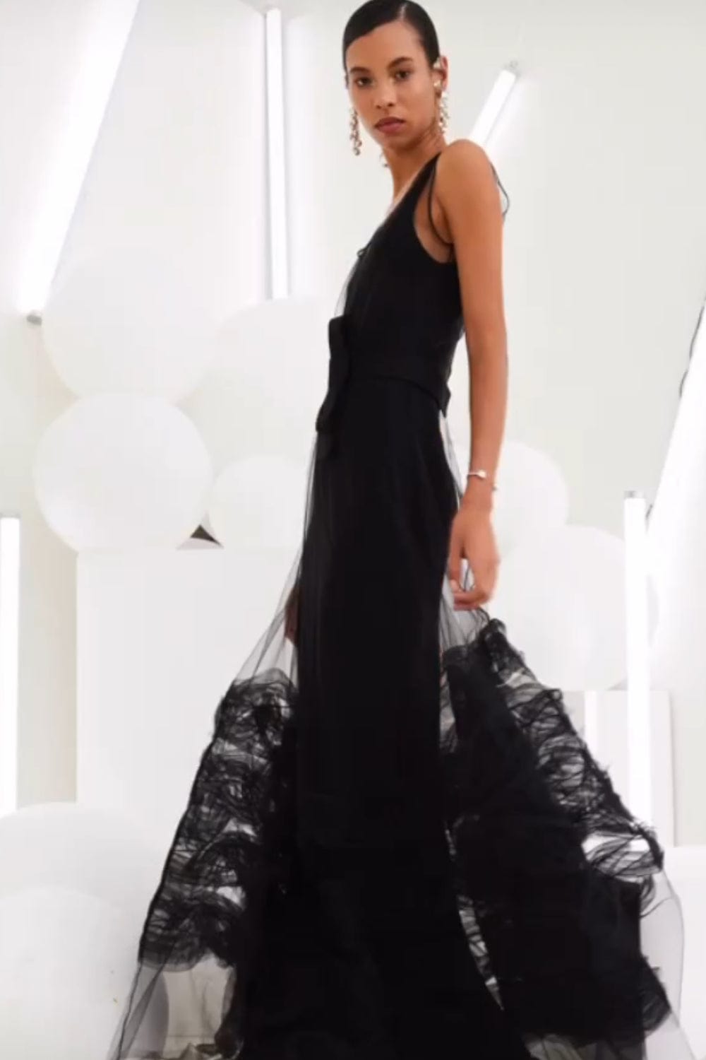 Glória Coelho - Vestido Longo Tule Labirinto Preto