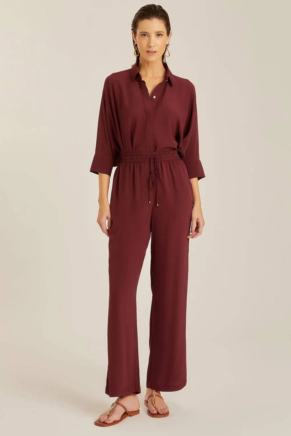 Lenny Niemeyer - Calça Cós Elástico Pijama Vinho