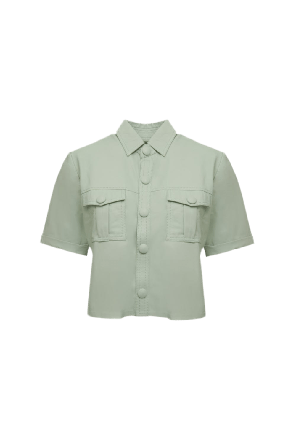 M Leal - Camisa Cropped Couro Verde Claro