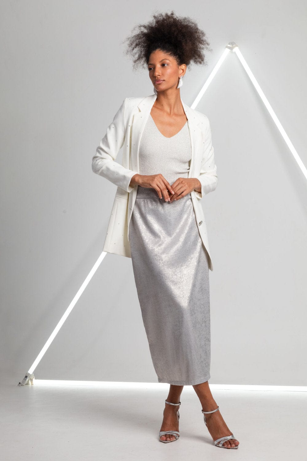 Viviane Furrier -  Blusa Sem Mangas Decote V Tricot Ninive Prata