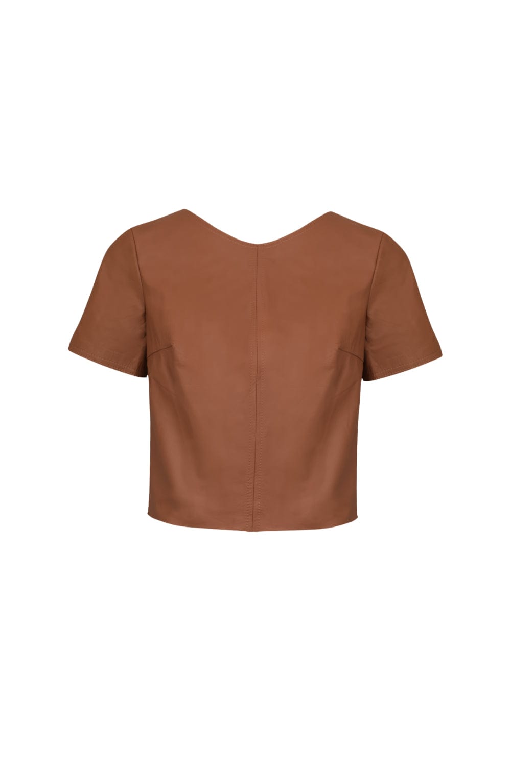 Di Capra - Blusa Cropped Manga Curta Couro Caramelo