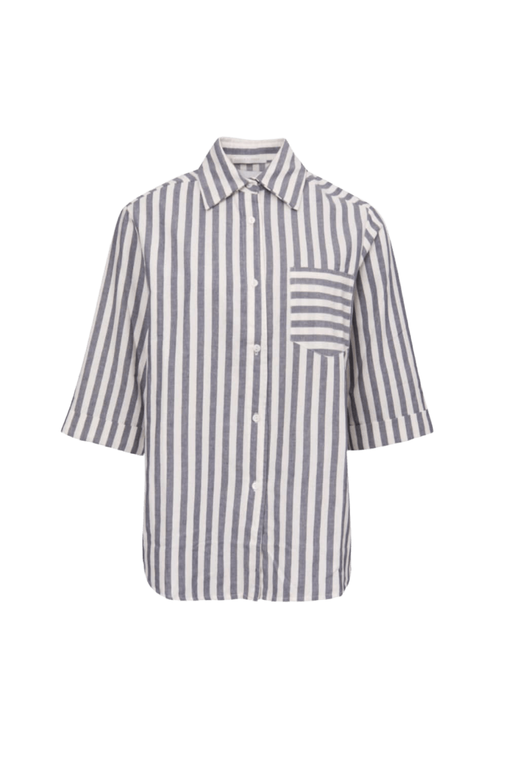 Viviane Furrier - Camisa Manga 3/4 Alongada Listras Indigo