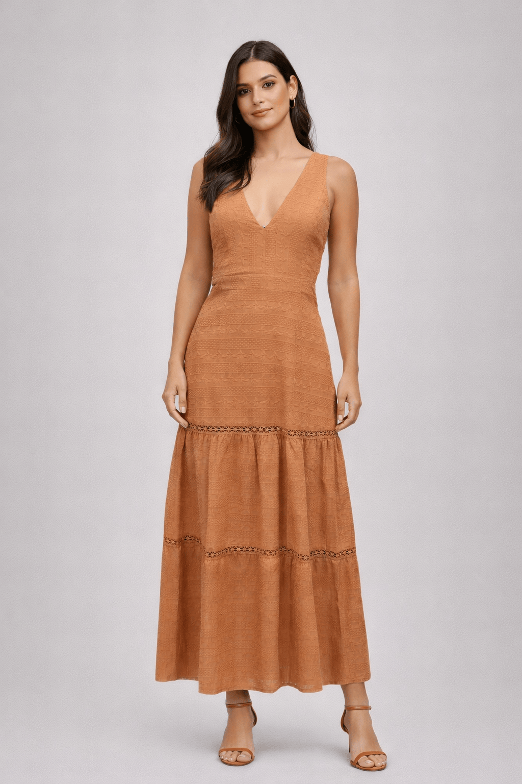 Ocasion - Vestido Longo de Laise Amarração Atrás Laranja