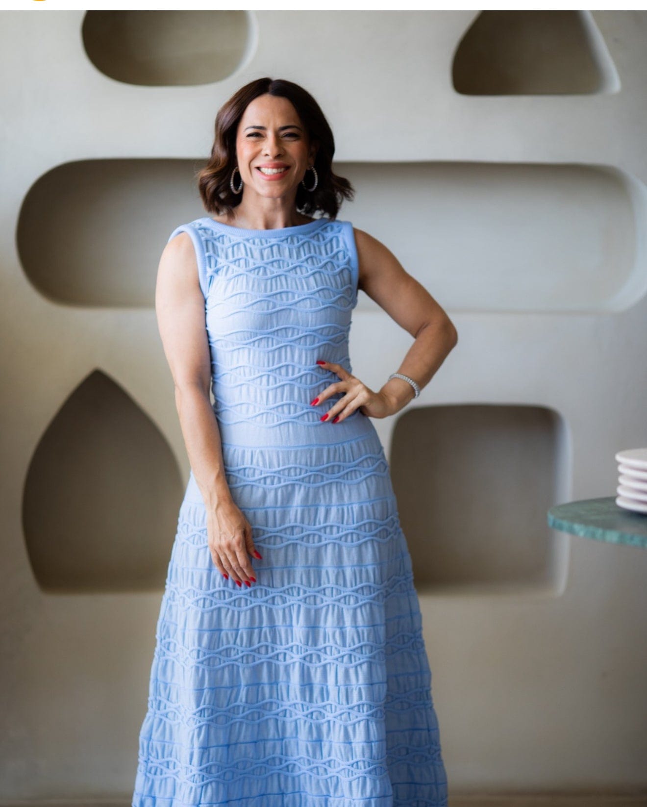 Coven - Vestido Longo Tricot Cordas Tridimensionais Azul Claro