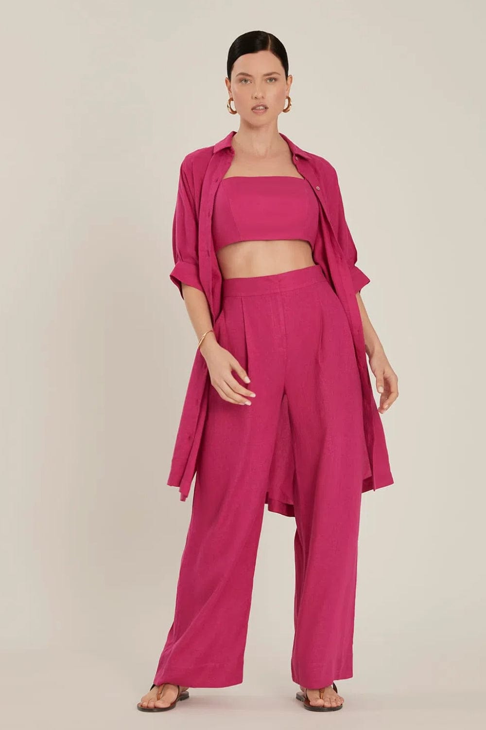 Lenny Niemeyer - Calça Pantalona Cintura Alta  Viscolinho Carmine