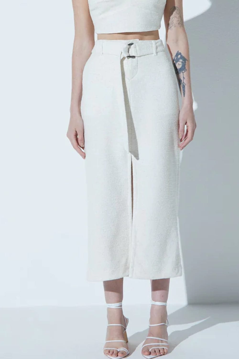 Viviane Furrier - Saia Midi Tweed com Fenda Frontal