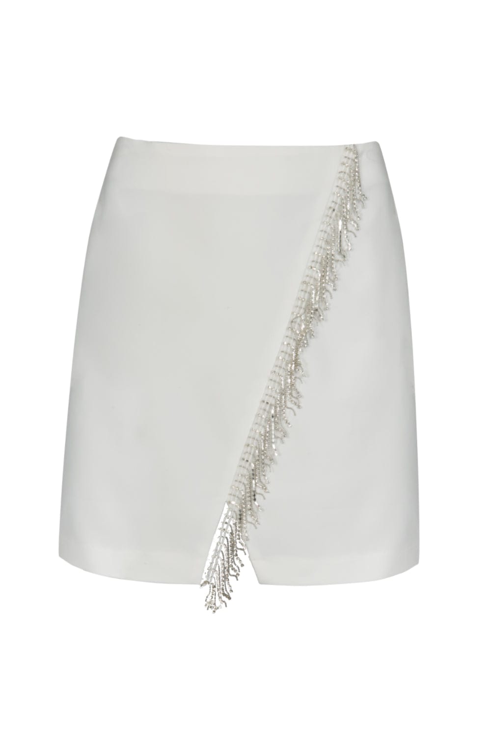 Access - Saia Curta Envelope com Franjas de Strass Off White