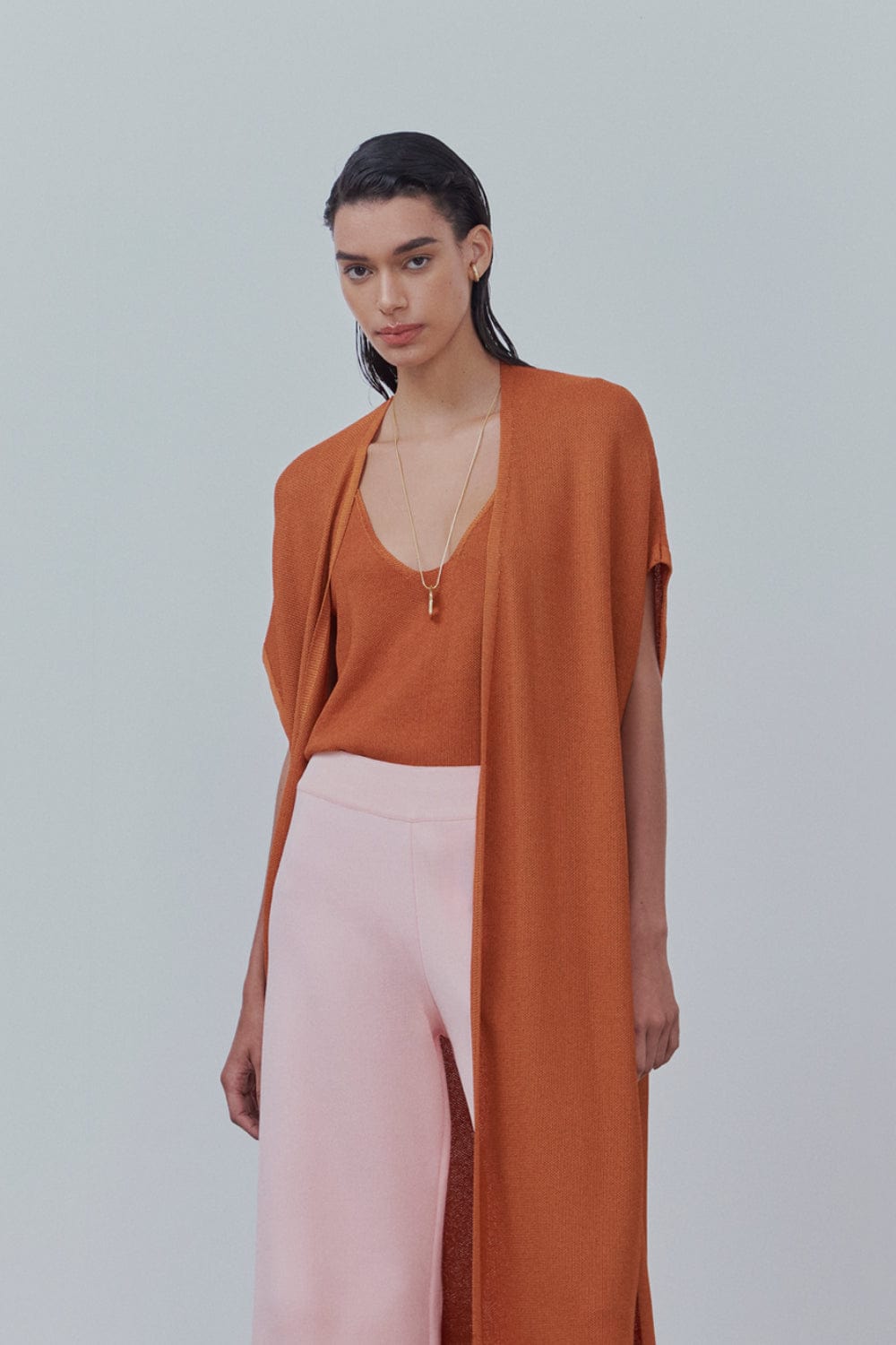 Viviane Furrier - Blusa Alça em Tricot Piquet Terracota