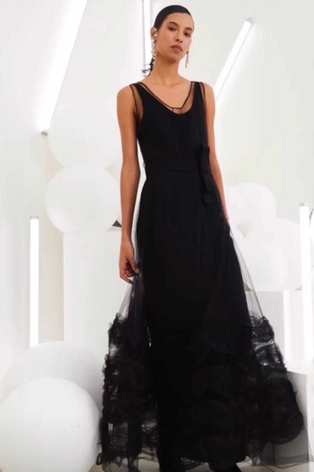 Glória Coelho - Vestido Longo Tule Labirinto Preto