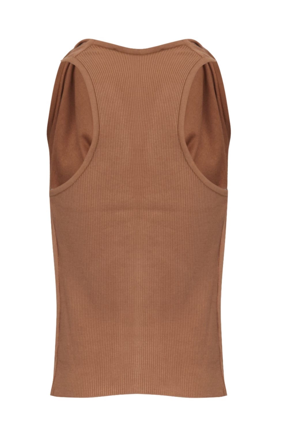 Coven -  Blusa sem Manga Tricot Decote Degagê Cesto Caramelo