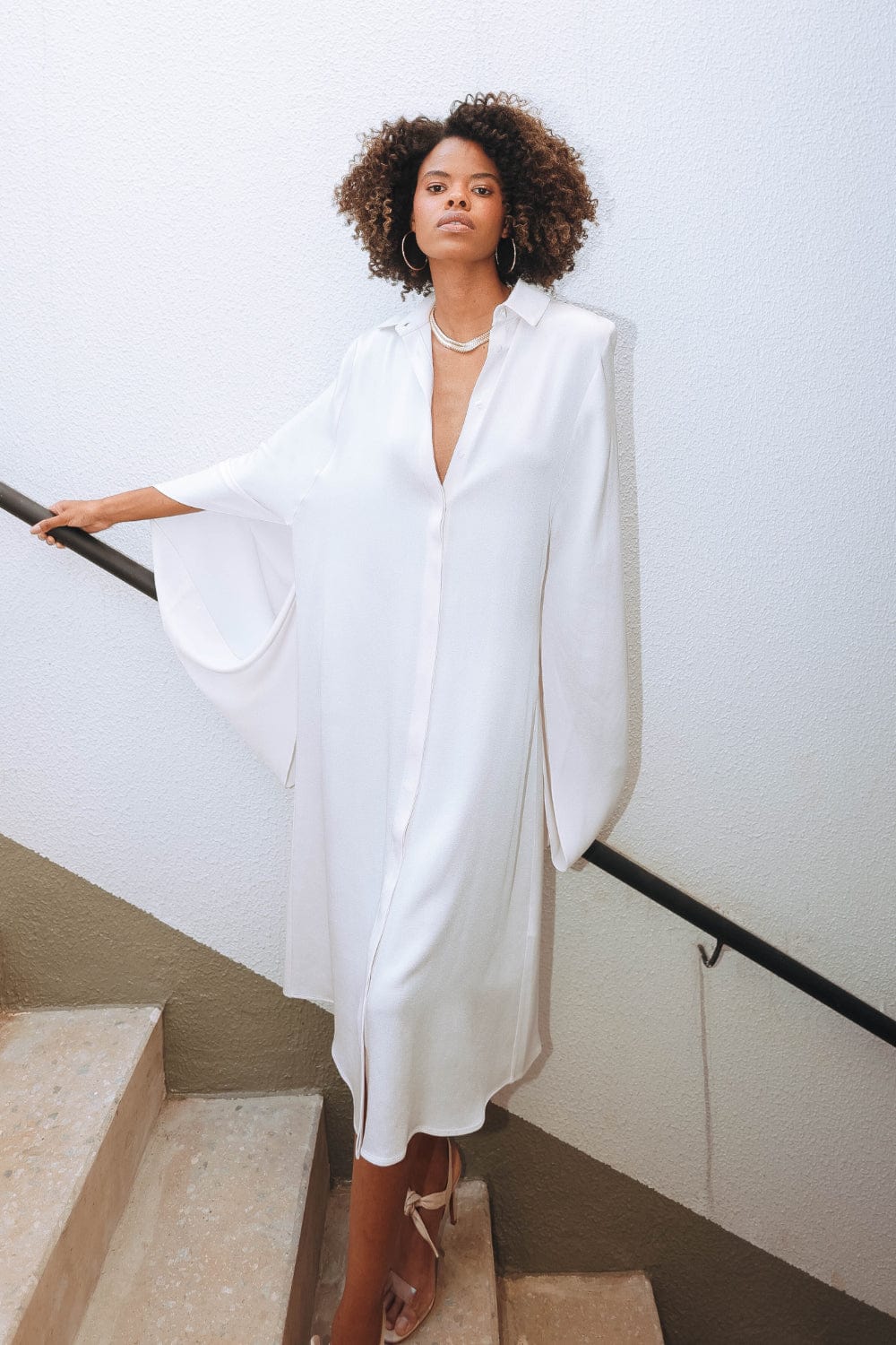 Glória Coelho - Vestido Midi com Manga Clero VC224 Off White