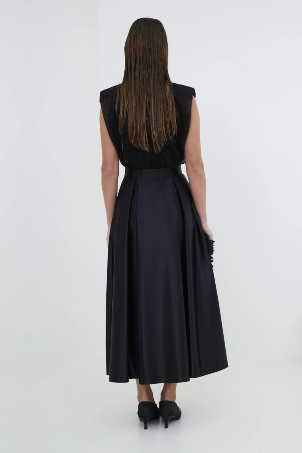 Glória Coelho - Saia Longa Anos 50 Cetim Preto