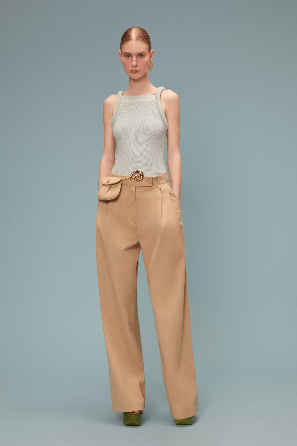 Coven - Calça Algodão Premium Bolsa Corrente Bege