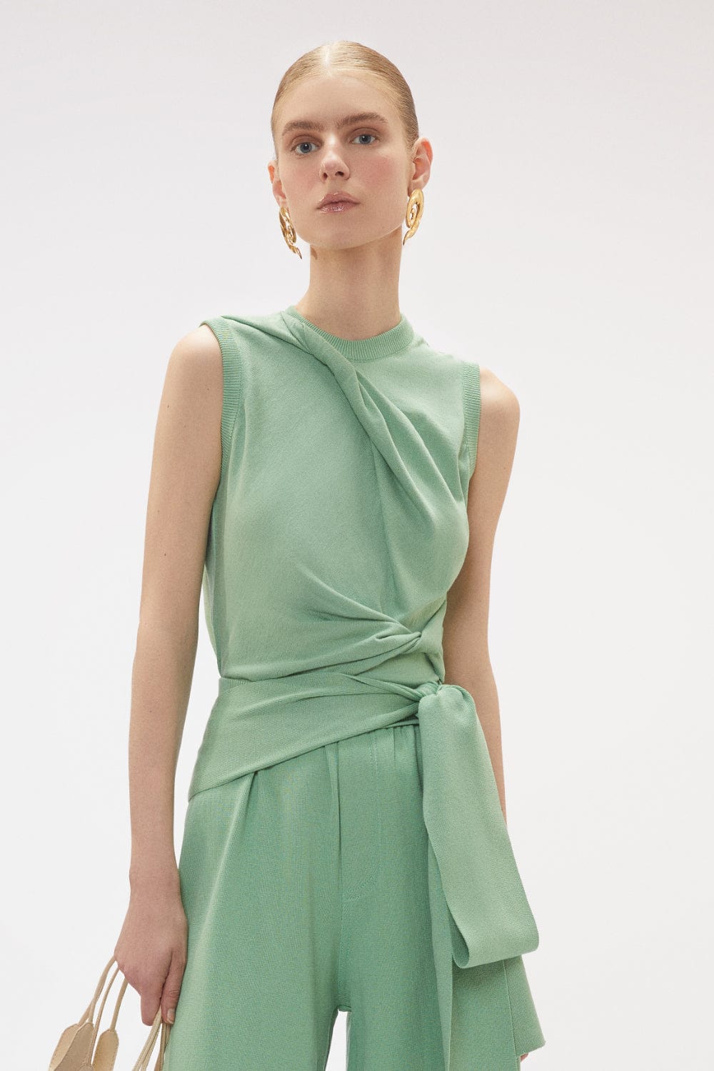 Coven - Blusa sem Manga Tricot Torcido Verde