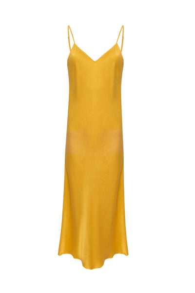 Silk Laundry - Vestido Midi Alça Fina Seda Goldfinch Amarelo