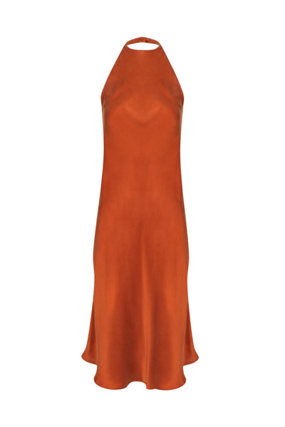 Silk Laundry - Vestido Midi Frente Ùnica Seda Terracota