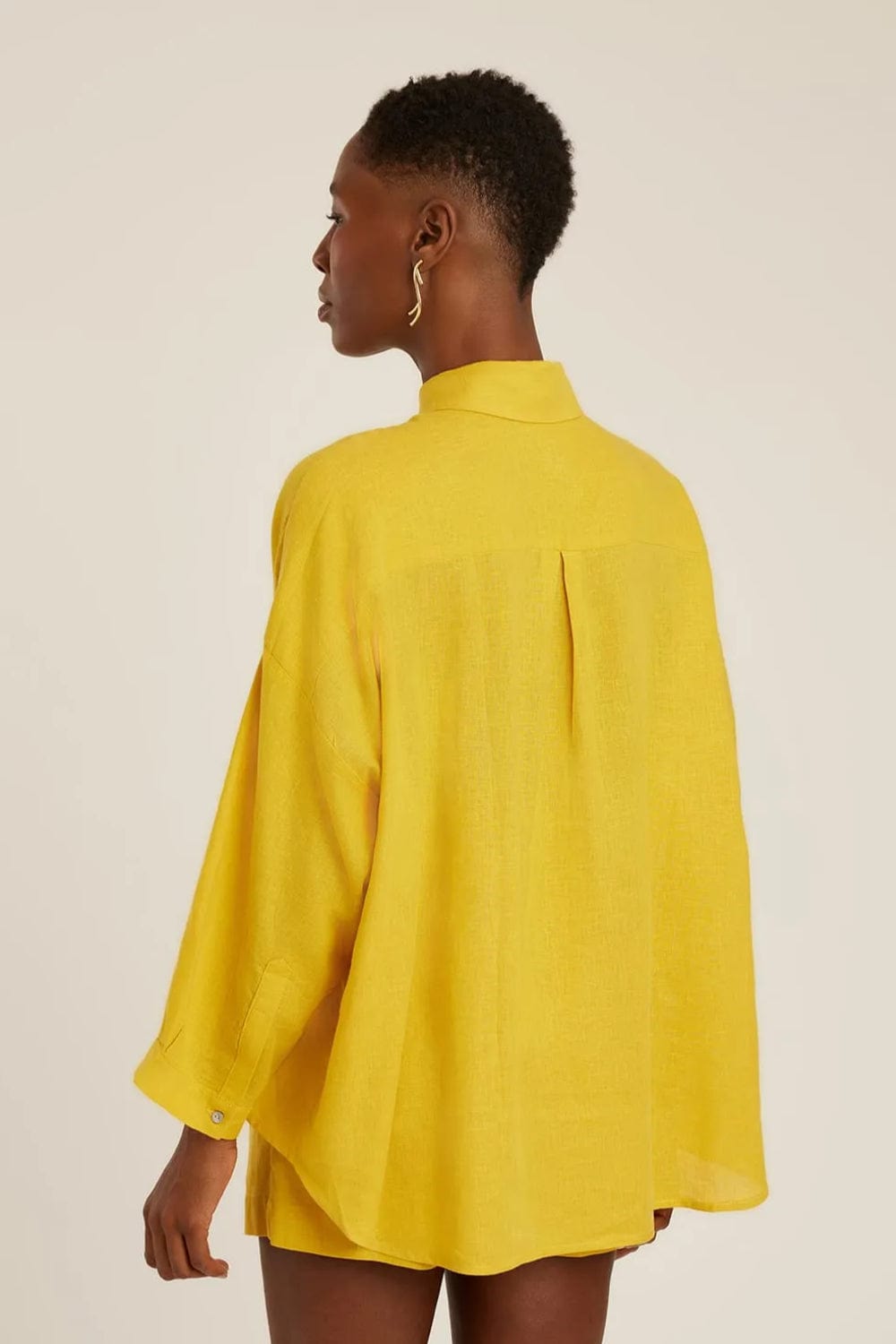 Lenny Niemeyer - Camisa Manga Longa Ampla Cropped Amarelo Ipe