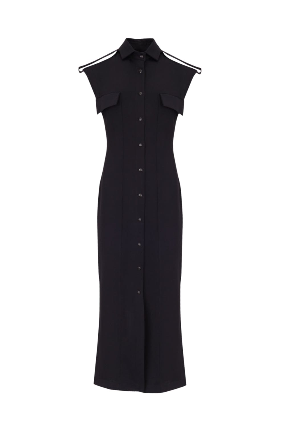 Glória Coelho - Vestido Chemisier Longo Malha sem Manga Preto