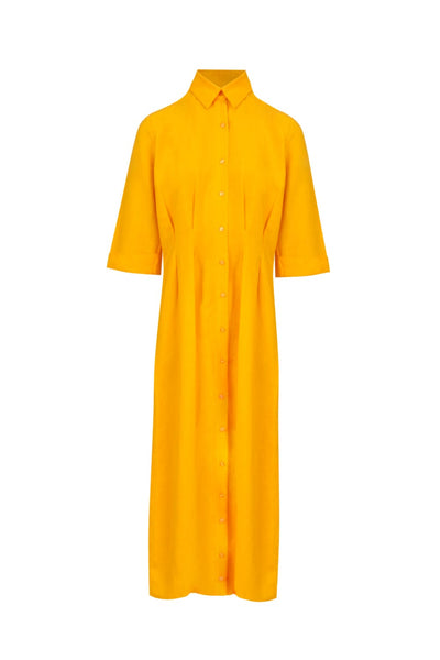 L'Cecci - Vestido Chemisier Longo Viscolinho Amarelo