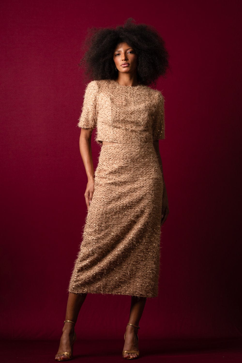 L'Cecci - Saia Midi em Paetês Dourada