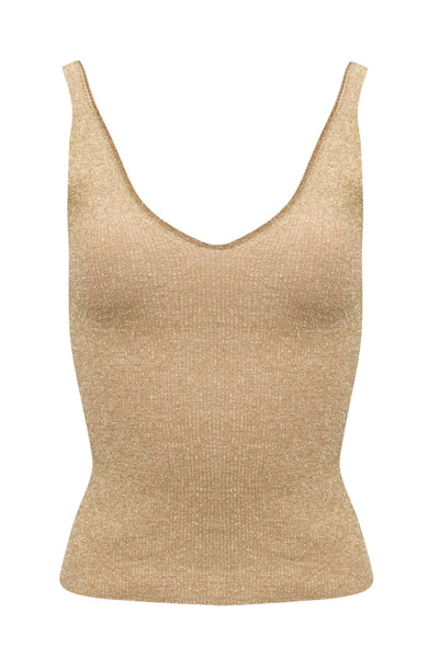 Viviane Furrier - Blusa Cropped Tricot Decote V Dourado