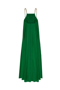 Lenny Niemeyer - Vestido Longo Seda Prega Frontal Detalhe Dourado Verde