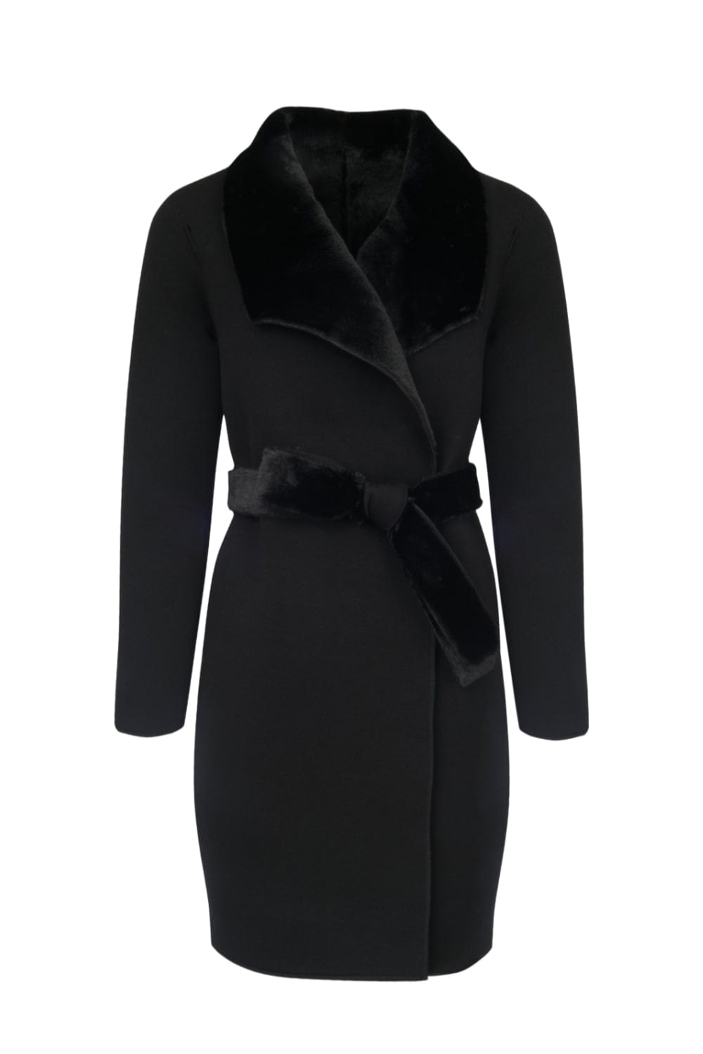 Viviane Furrier - Sobretudo Longo Tricot Dublado Dupla Face Preto