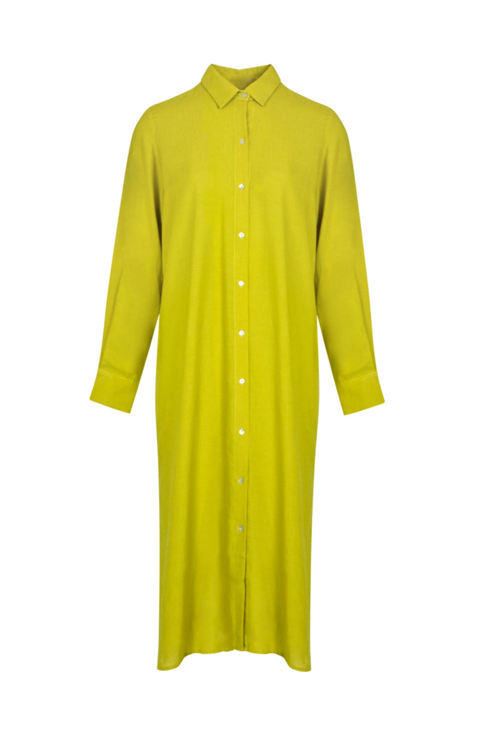 Lenny  Niemeyer - Vestido Chemisier Longo Fenda Lateral Viscolinho Fresh Lima