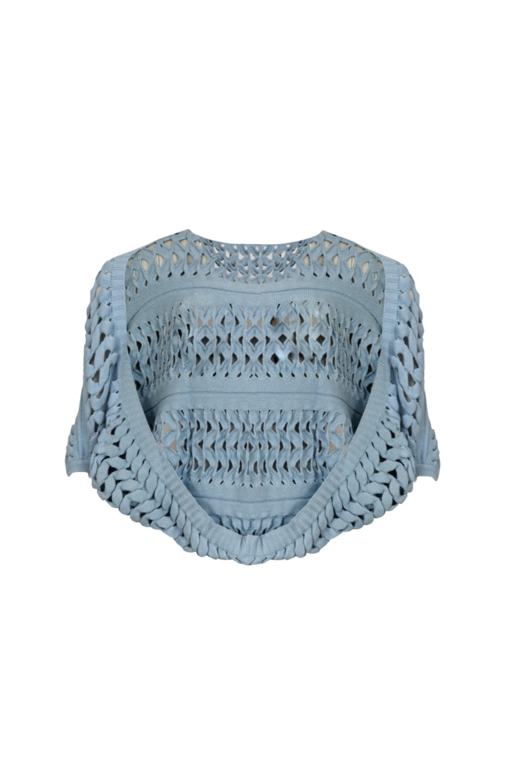 Maria Pavan - Cardigan Curto Crochet Azul Claro