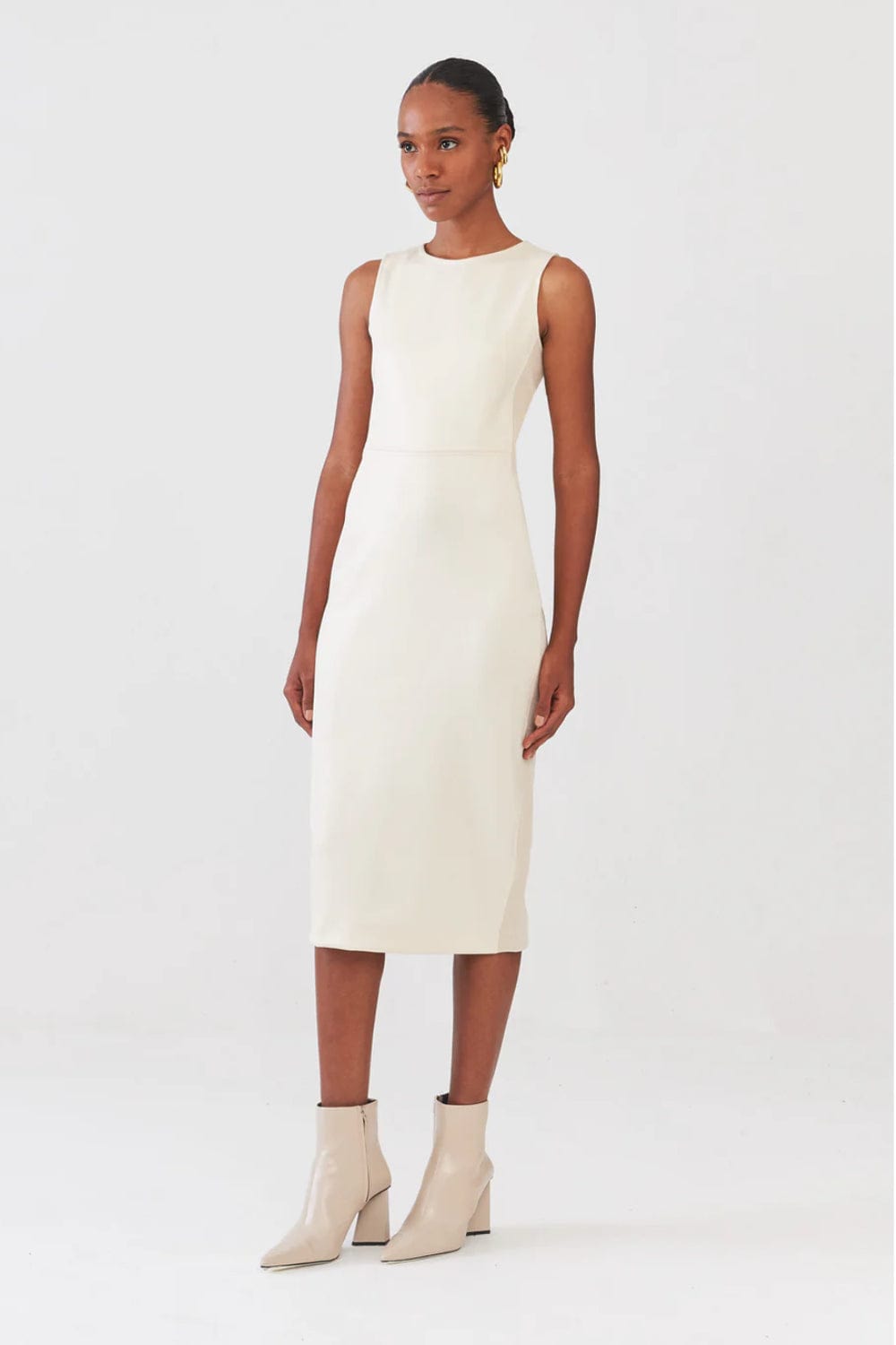 Viviane Furrier - Vestido Midi sem Manga Ninive Bege