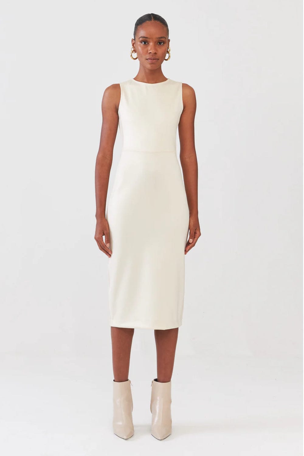 Viviane Furrier - Vestido Midi sem Manga Ninive Bege