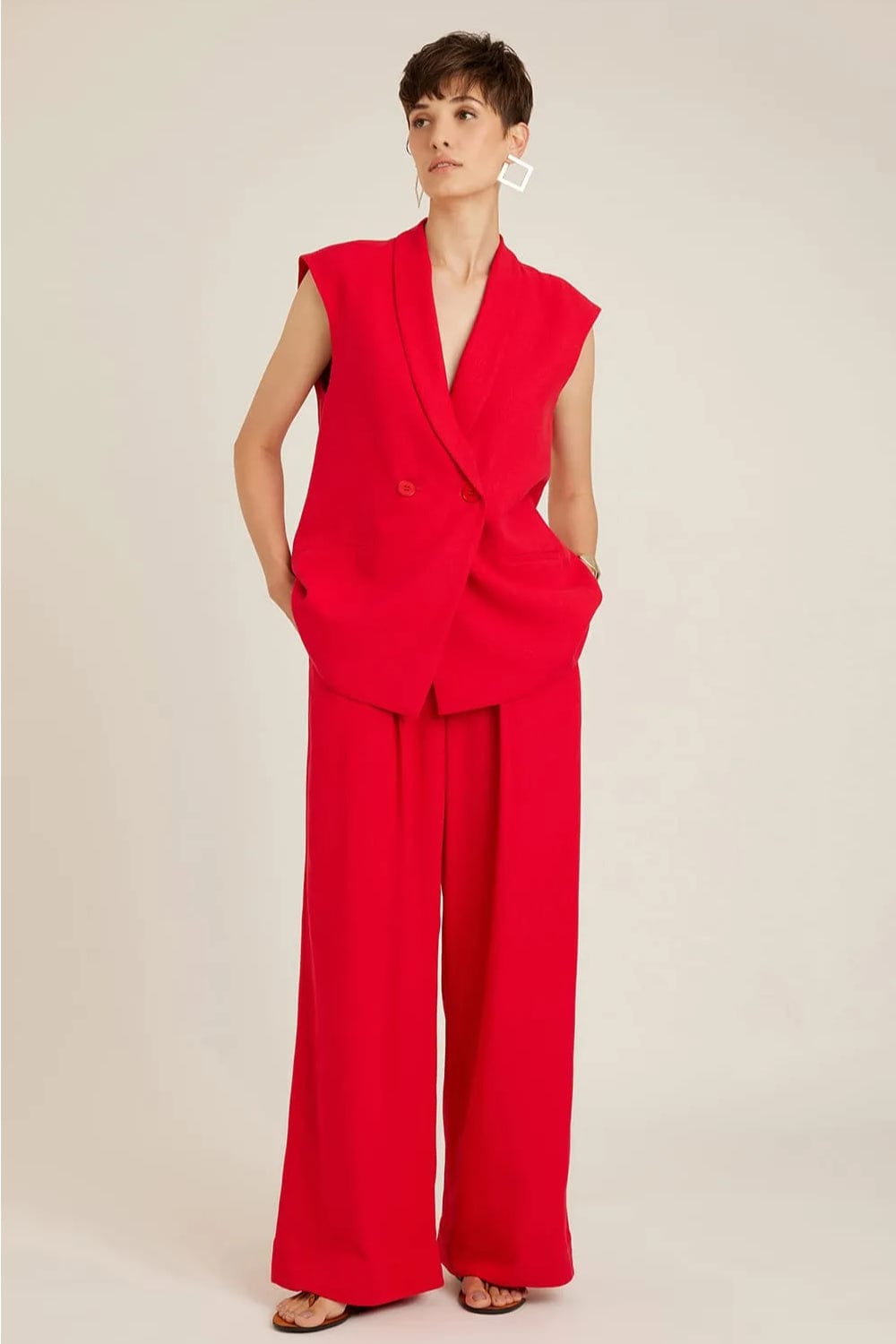 Lenny Niemeyer - Calça Pantalona Alfaiataria Vermelho Jaspe