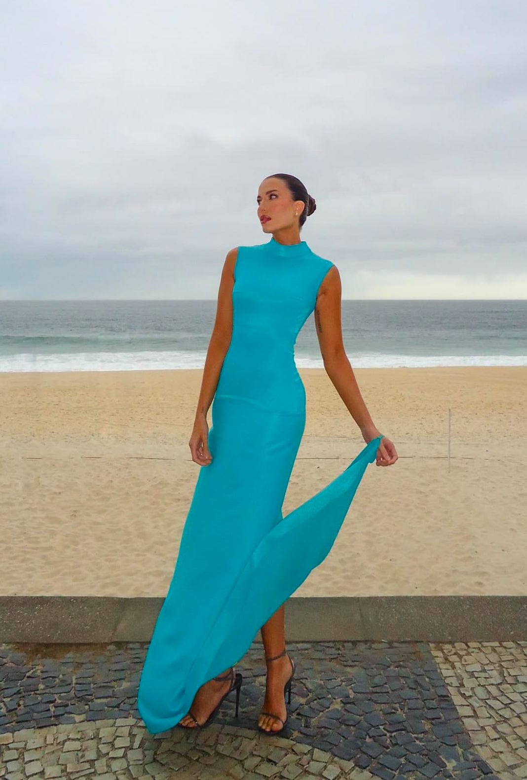 Glória Coelho - Vestido Longo no Viés com Gola VF15229 Azul Tiffany