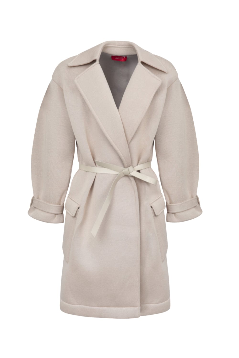 Viviane Furrier - Casaco Dublado Longo com Cinto de Couro Bege