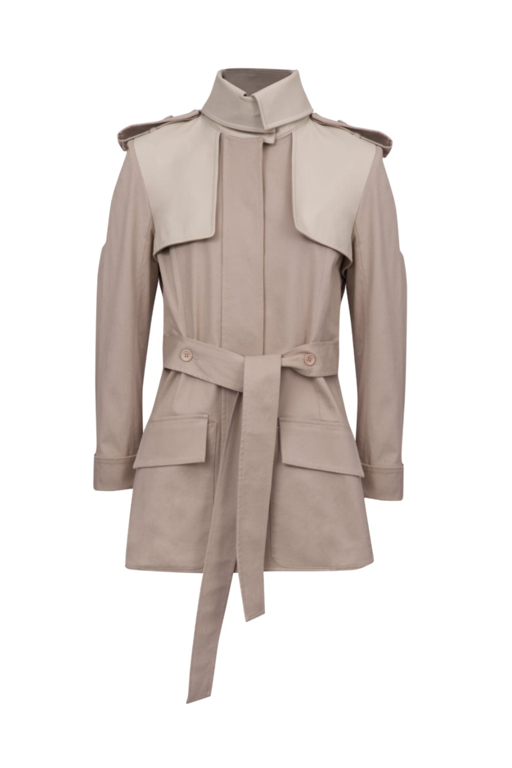 Glória Coelho - Trench Coat Algodão com Couro Bege